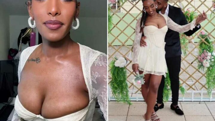 Bride shows off her eye-catching wedding dress, and people are stunned by how low cut it is… not to mention how short | The Sun