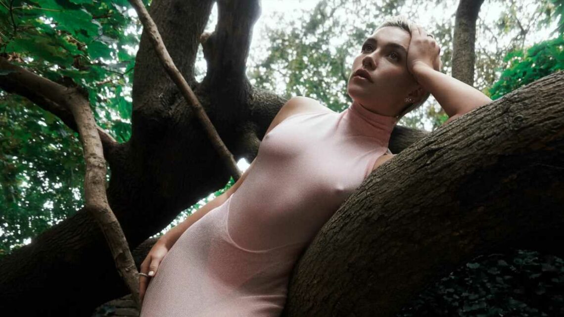 Florence Pugh wows as she goes braless in glam leotard-style dress and poses among the trees | The Sun