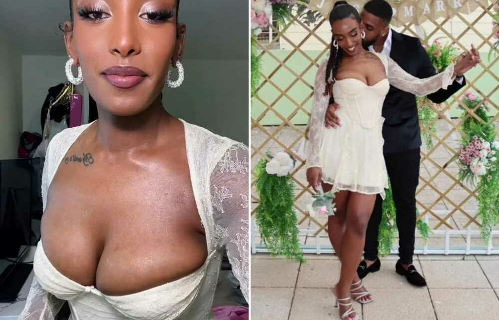 Bride shows off her eye-catching wedding dress, and people are stunned by how low cut it is… not to mention how short | The Sun